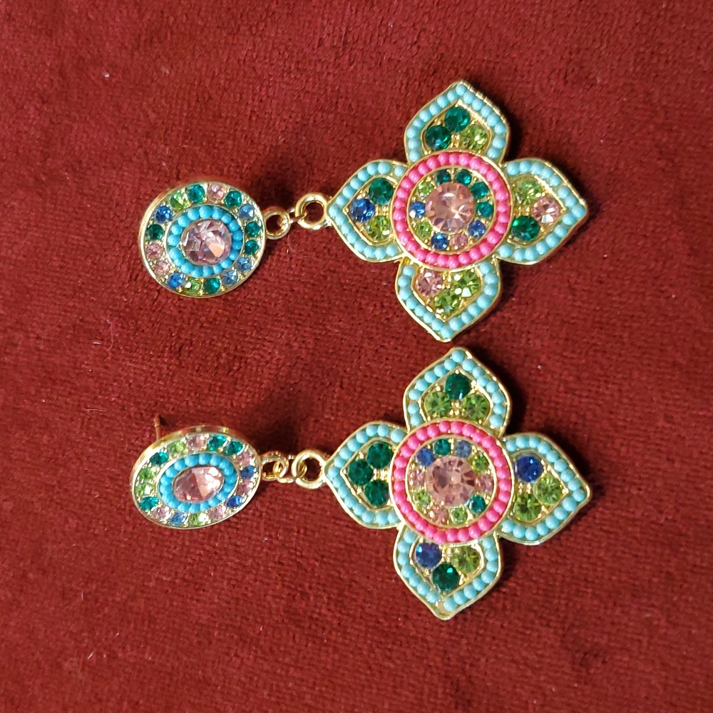 Multicolor Mosaic Rhinestone Earrings - Picture 6 of 12